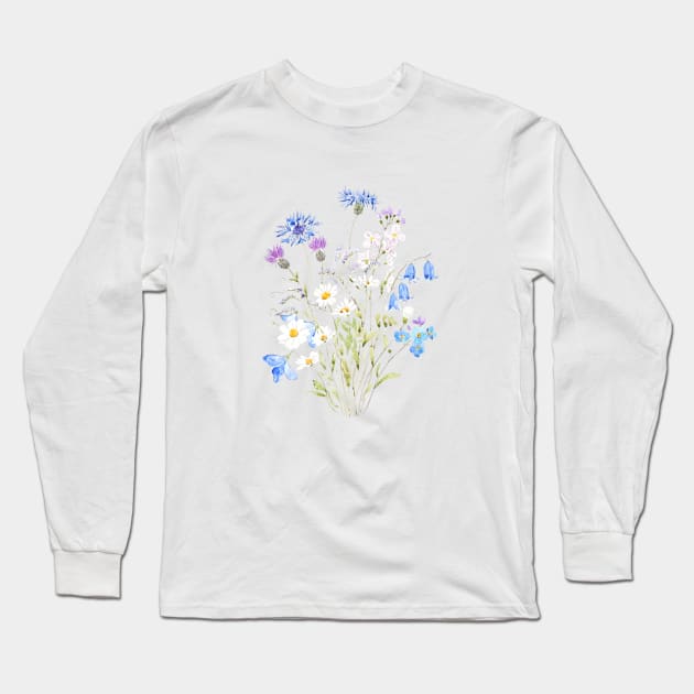 white, blue and orange wildflowers Long Sleeve T-Shirt by colorandcolor